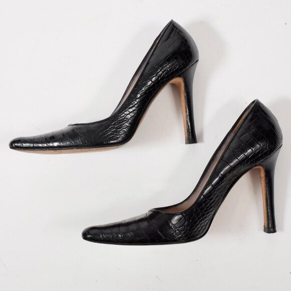 Manolo Blahnik Carolyne crocodile alligator shoes 37.5 US 7.5 black - Picture 6 of 8